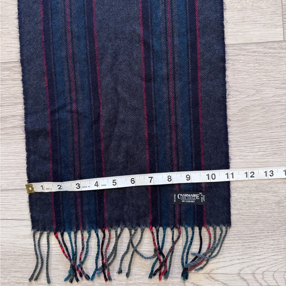 Vintage Preppy Scarf Navy Blue Stripes Men Women Cashmaire Acrylic Made In Japan - Picture 7 of 7
